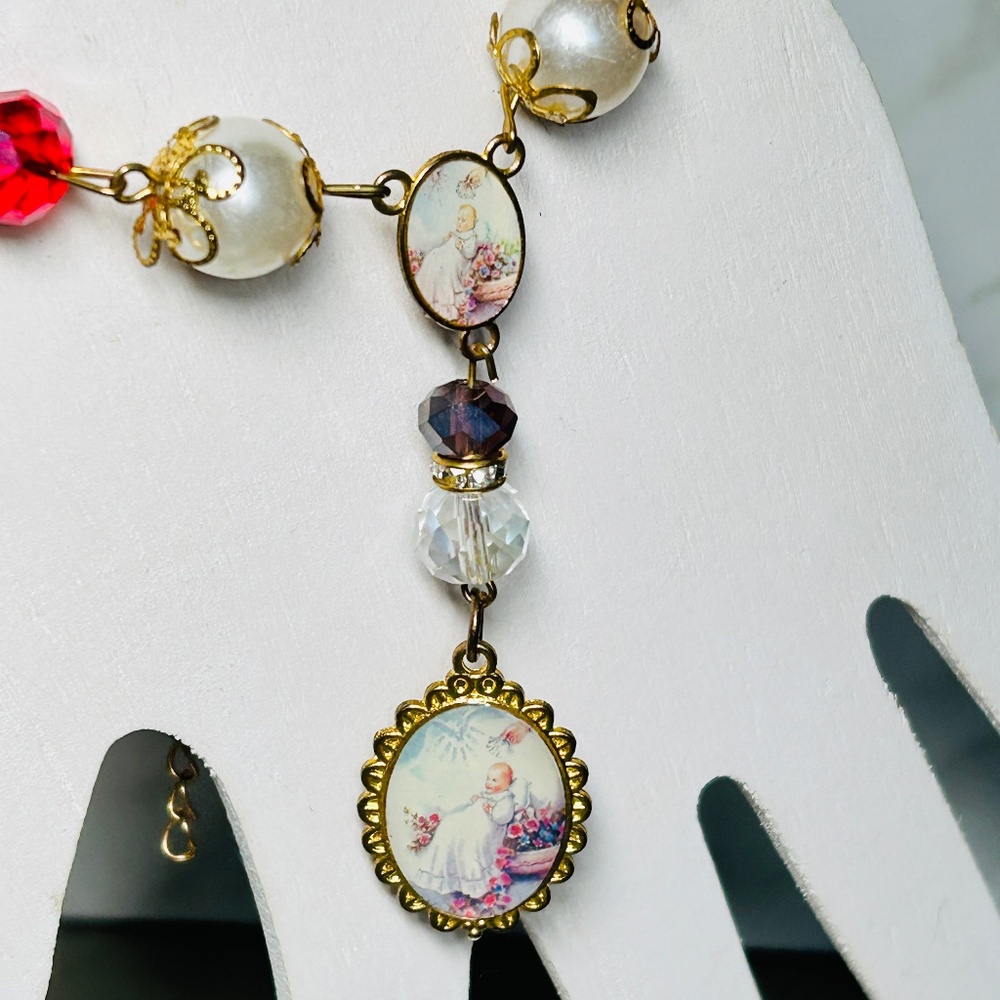 Vintage pair of Baptism Christening Beaded Pendant Favor Bracelets
